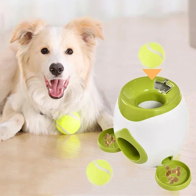 Interactive Pet Tennis Ball Launcher – Food Reward Machine & Training Toy for Dogs and Cats