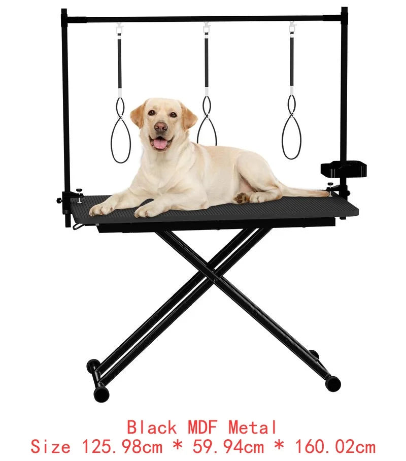 47" X-Lift Large Dog Grooming Table – Foldable Adjustable Pet Station with Arms, Nooses, Mesh Tray & Tool Rack (Blue)