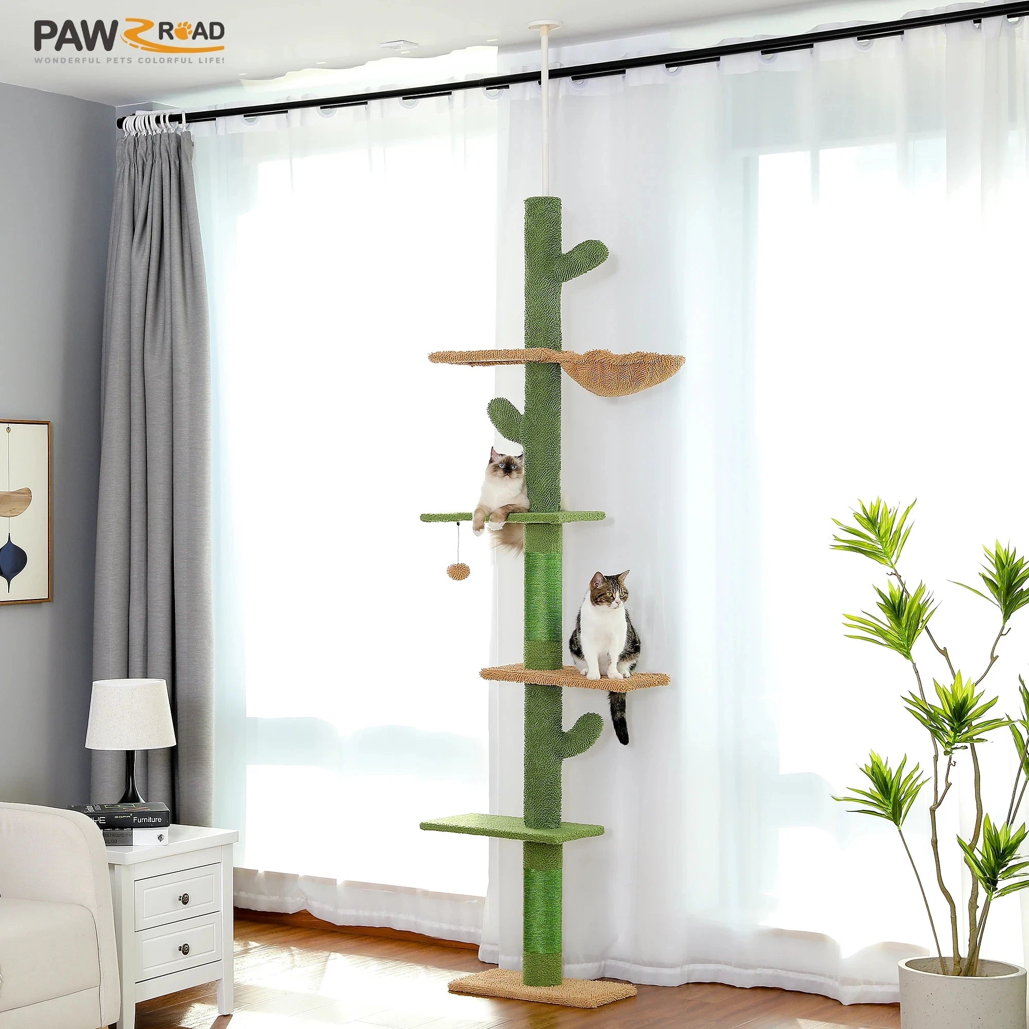 Cactus Cat Tree – 5-Tier Floor-to-Ceiling Tower with Hammock & Scratching Posts