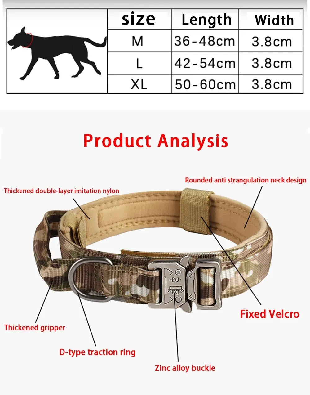 Tactical Dog Collar – Nylon Training Collar with Metal Buckle for Medium & Large Dogs