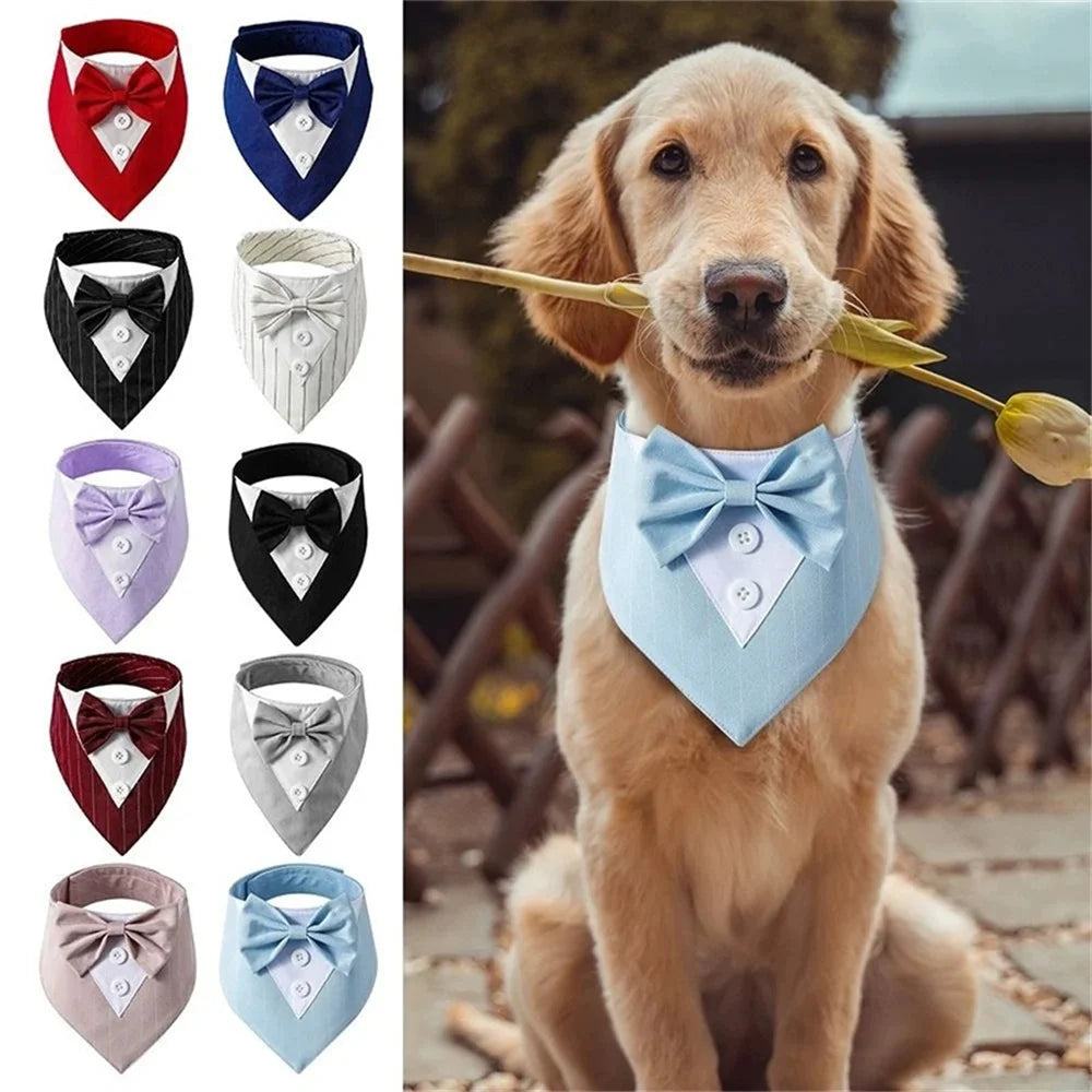 Wedding Dog Bandana with Bow Tie – Formal Triangle Scarf for Small & Large Dogs (Golden Retriever, Labrador, Shepherd)