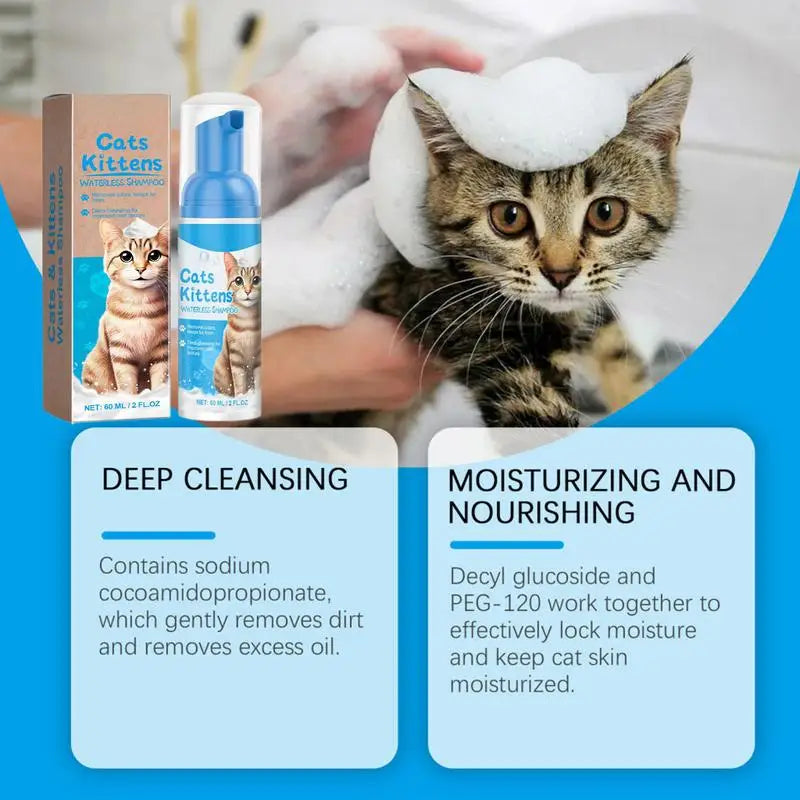 Waterless Cat Shampoo – Licking Safe Dry Foam Cleanser (60ml)