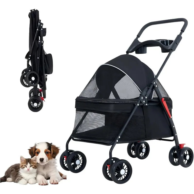Lightweight Foldable Pet Stroller – Compact Baby-Style Stroller for Small Dogs, Cats & Puppies | Ideal for Outdoor Travel