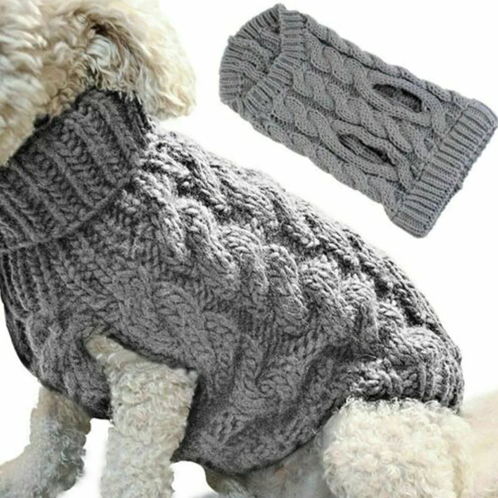 Shortened Title  Knitted Dog Sweater – Autumn/Winter Solid Twist Pattern Warm Pet Clothing