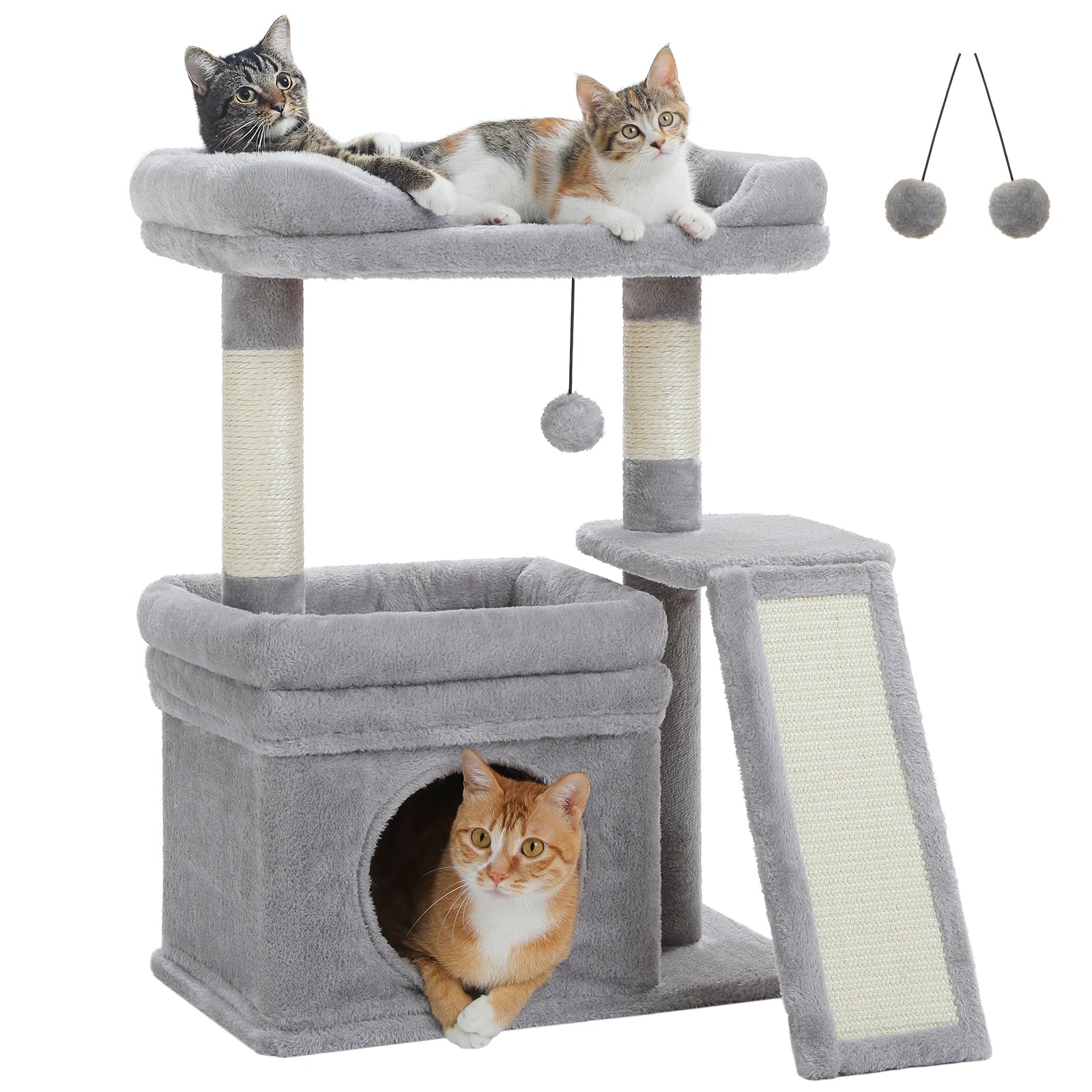 Small Cat Tree – Indoor Cat Tower with Condo, Sisal Scratcher & Toys
