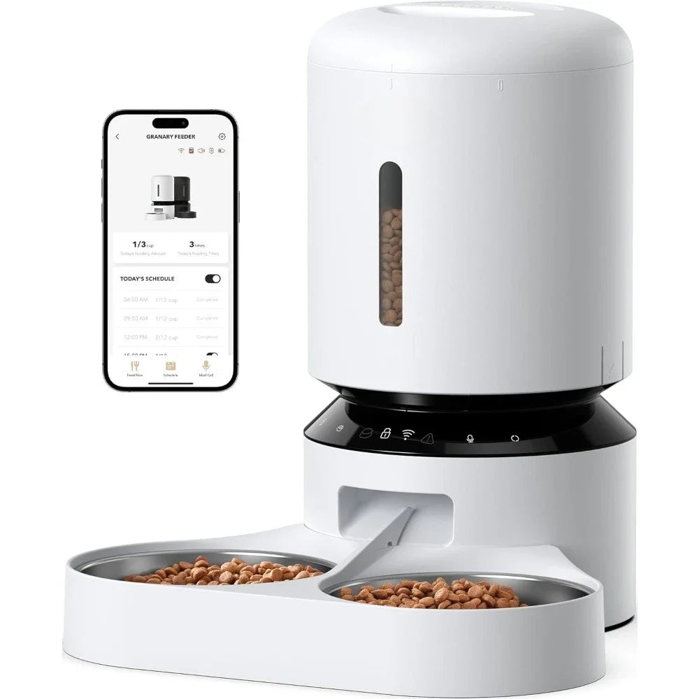 Automatic Cat Feeder – 5G WiFi Pet Feeder for Two Cats or Dogs with Remote Control & Low Food Sensor, 5L Capacity