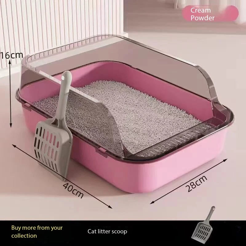 Semi-Closed Cat Litter Box – Large Capacity, Non-Stick Removable Tray with Splashproof Design for Kittens & Adult Cats