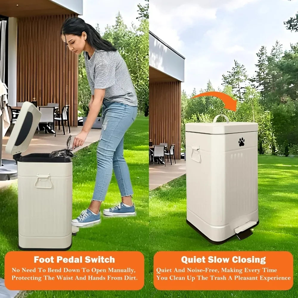 Outdoor Dog Poop Trash Can – 12L Metal Waste Bin with Lid & Foot Pedal for Hygienic Pet Waste Disposal