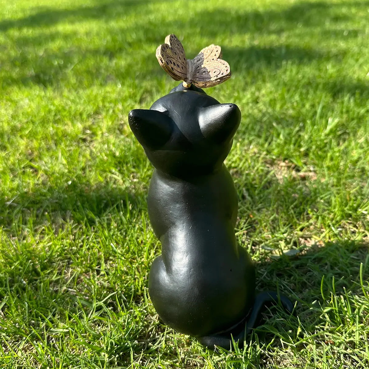 Curious Cat with Butterfly – Resin Figurine Memorial & Home Decoration