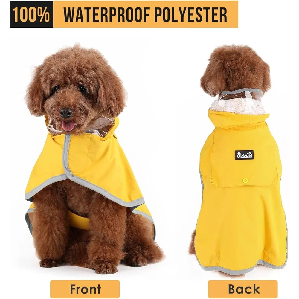 Adjustable Waterproof Dog Raincoat with Reflective Strips, Transparent Hood, and Storage Pocket – Small, Medium, Large Dogs