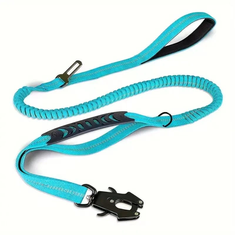 Tactical Dog Leash – Heavy-Duty 4–6FT Bungee Lead with Dual Handles, Metal Clip & Seatbelt Attachment