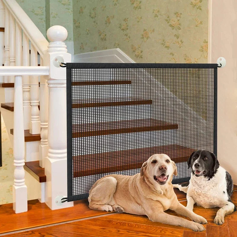 Folding Mesh Dog Safety Gate – Pet Barrier Fence with Hooks for Doorways & Stairs