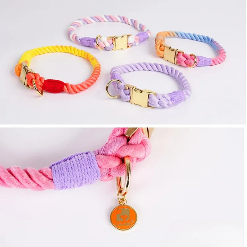 Hand-Woven Cotton Rope Dog Collar & Leash Set – Medium & Large Dogs