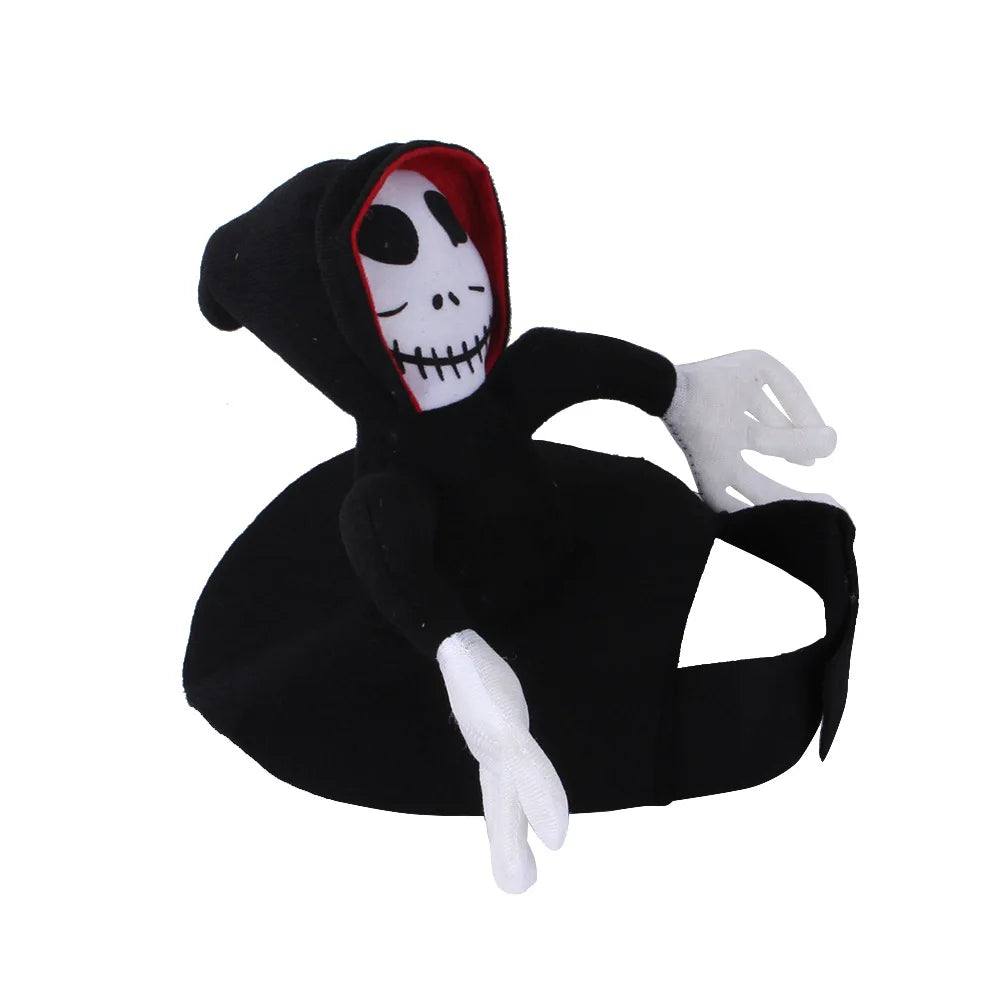Halloween Death Rider Dog Costume – Adjustable Skeleton Rider Outfit for Cats & Dogs