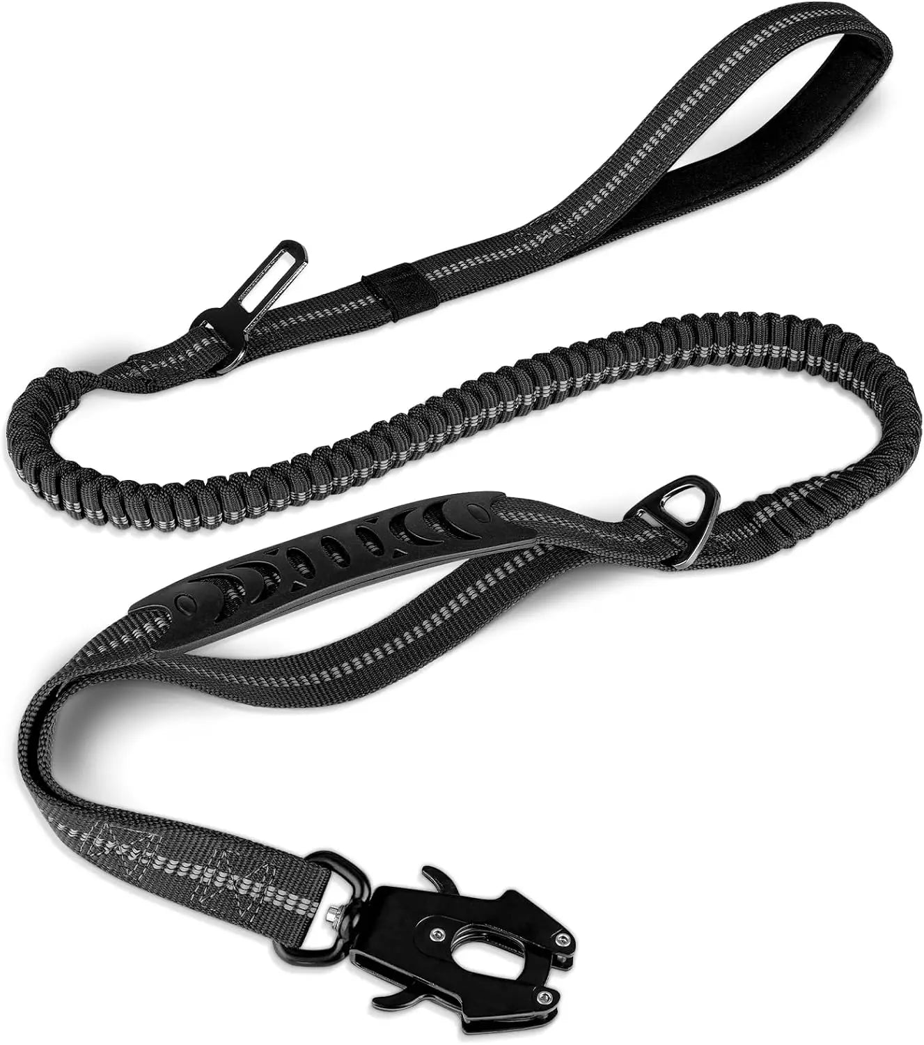 Tactical Dog Leash – Heavy-Duty 4–6FT Bungee Lead with Dual Handles, Metal Clip & Seatbelt Attachment