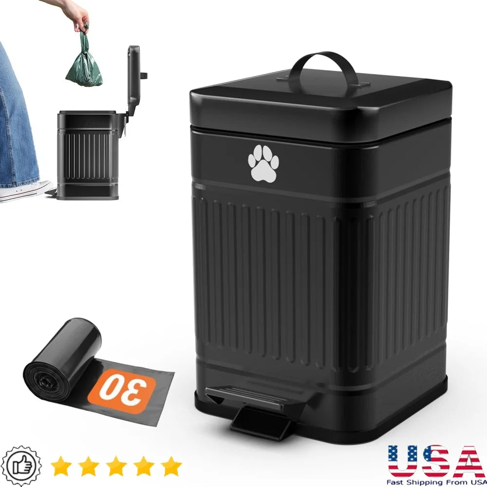 Small Outdoor Dog Poop Trash Can – 1.3 Gallon Metal Waste Bin with Step-On Lid & Odor Control