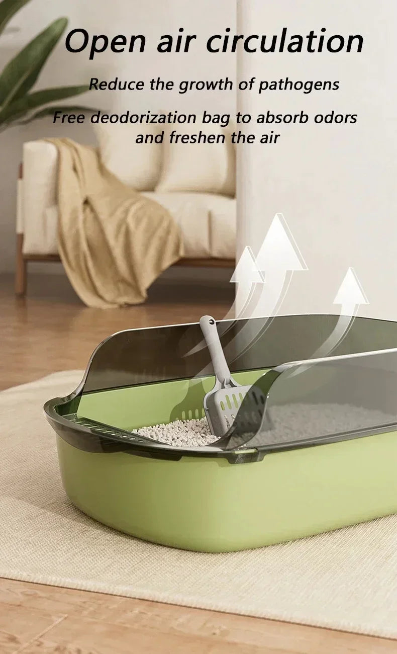 Semi-Enclosed Cat Litter Box with High Sides – Splashproof Kitty Sandbox with Litter Scoop