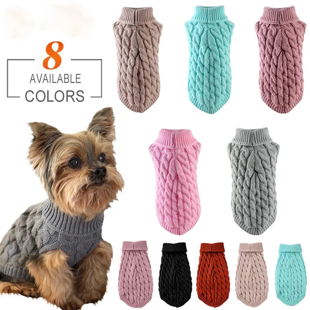 Shortened Title  Knitted Dog Sweater – Autumn/Winter Solid Twist Pattern Warm Pet Clothing