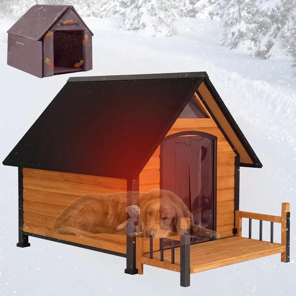 Outdoor Insulated Dog House – Weatherproof Large Dog Kennel with Anti-Chewing Iron Frame (50.87" L)