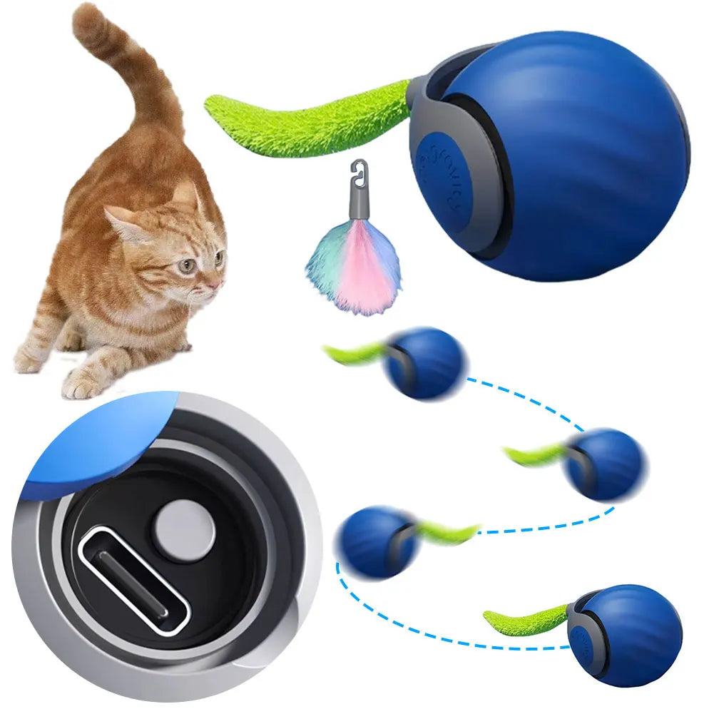 Smart Cat Toy Ball – USB Rechargeable Automatic Ball with Replacement Tail, Interactive Cat Toy for Indoor Exercise & Play