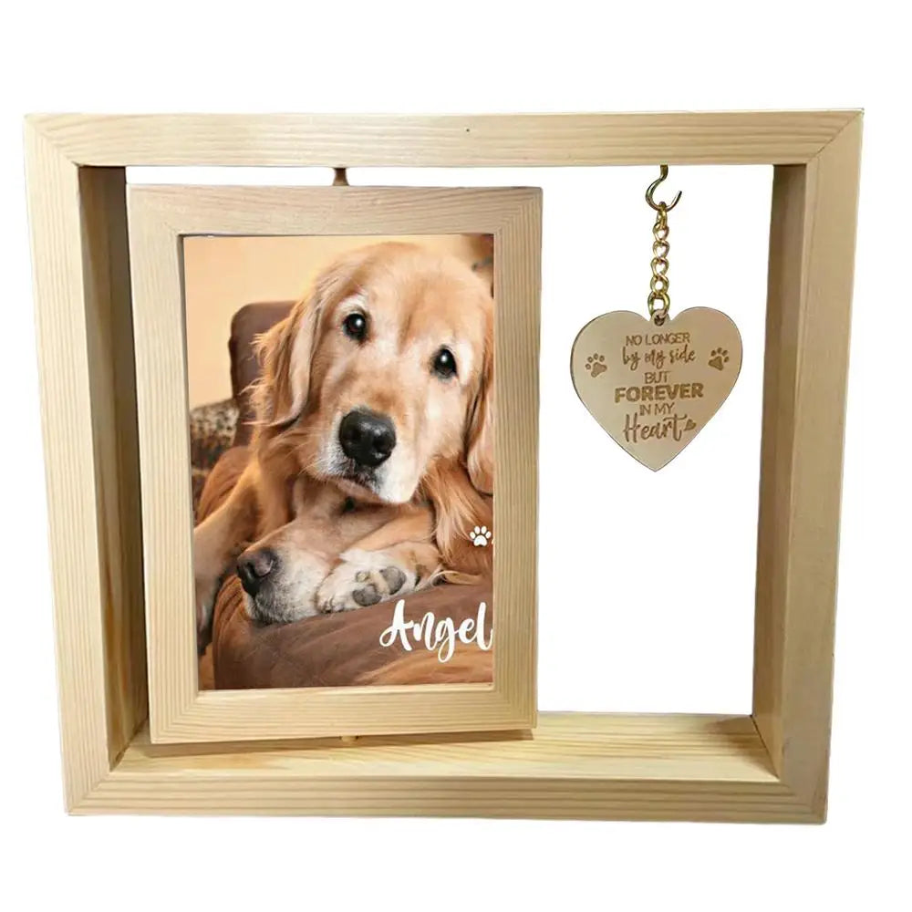 Rotatable Pet Memorial Photo Frame – Heart Pendant Desktop Keepsake