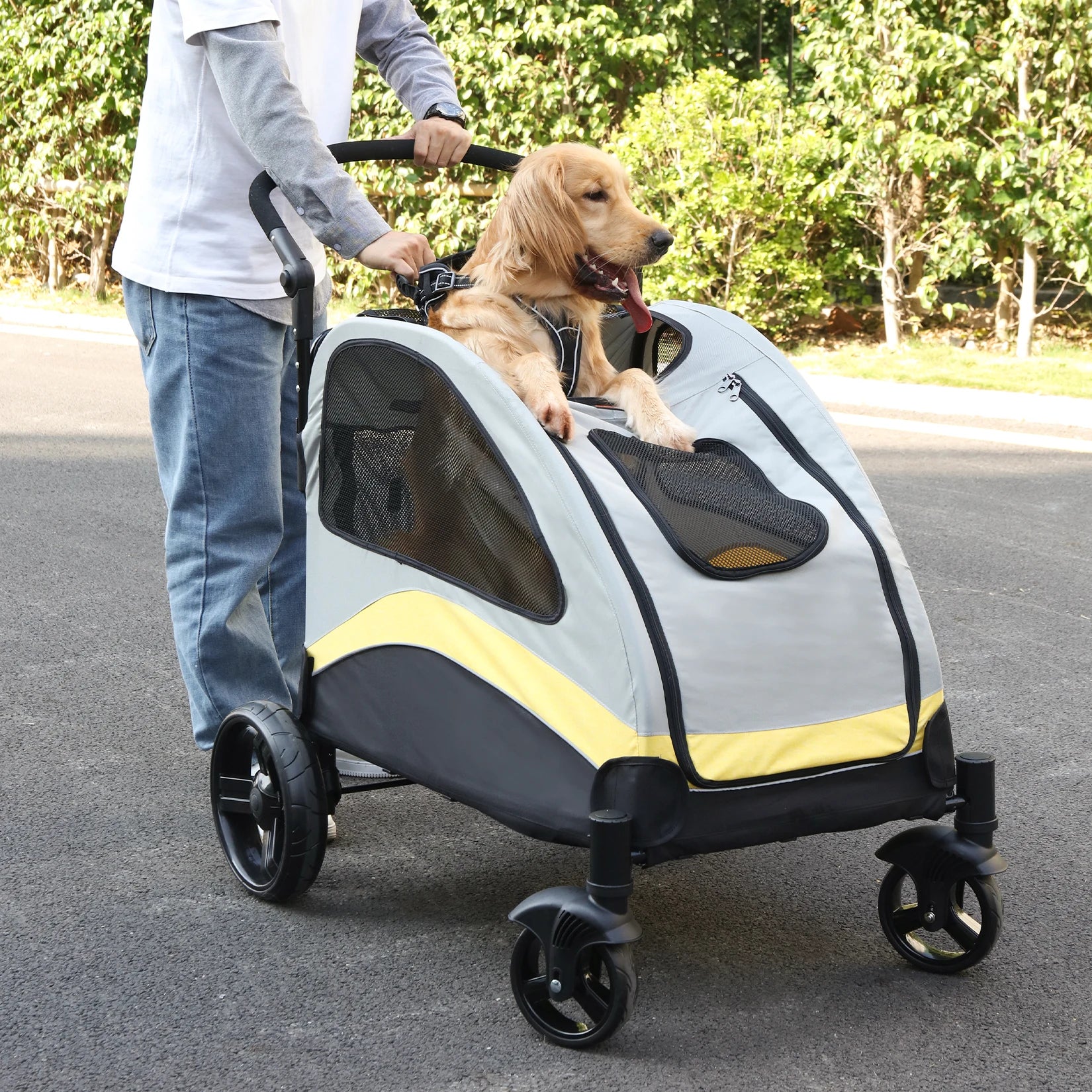 Large 4-Wheel Dog Stroller – Foldable Double Pet Carrier up to 121 lbs