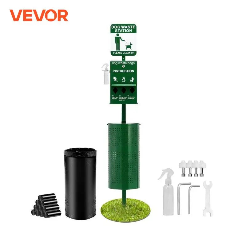 VEVOR Commercial Dog Waste Station with Hand Wash Bottle – Outdoor Pet Waste Disposal System with Bag Dispenser & Trash Can