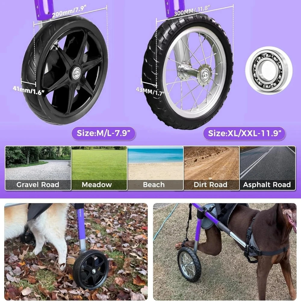 Dog Wheelchair for Back Legs – Lightweight Aluminum Frame with All-Terrain Wheels | Mobility Support for Large Dogs