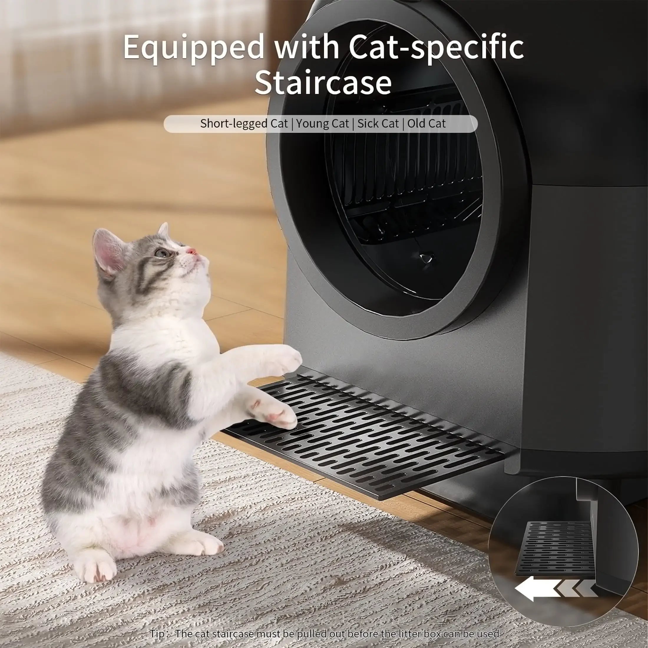 Modern Automatic Cat Litter Box – 100L Extra-Large Self-Cleaning Litter Box for Multiple Cats with WiFi App Control