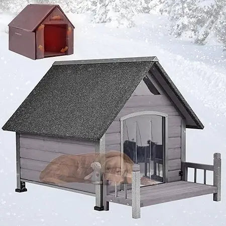 Outdoor Insulated Dog House – Weatherproof Large Dog Kennel with Anti-Chewing Iron Frame (50.87" L)