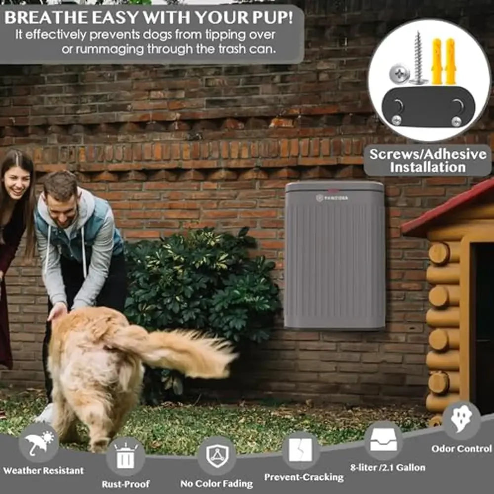 Outdoor Wall-Mount Dog Waste Bin – 2.1 Gallon Trash Can with Lid & Odor Control | No-Smell Poop Disposal for Fence or Wall Hanging