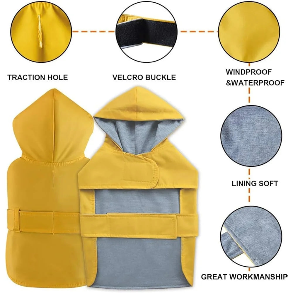 Waterproof Dog Raincoat for Small & Medium Dogs – Adjustable Hooded Poncho with Leash Hole | Lightweight Double-Layer Pet Rain Suit