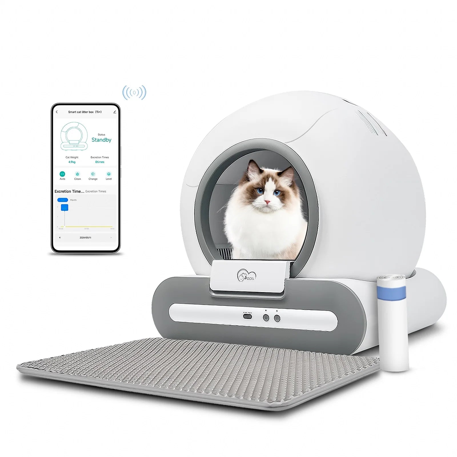 DOEL Automatic Self-Cleaning Cat Litter Box – Smart Cat Toilet with APP Control & Litter Mat for Multiple Large Cats