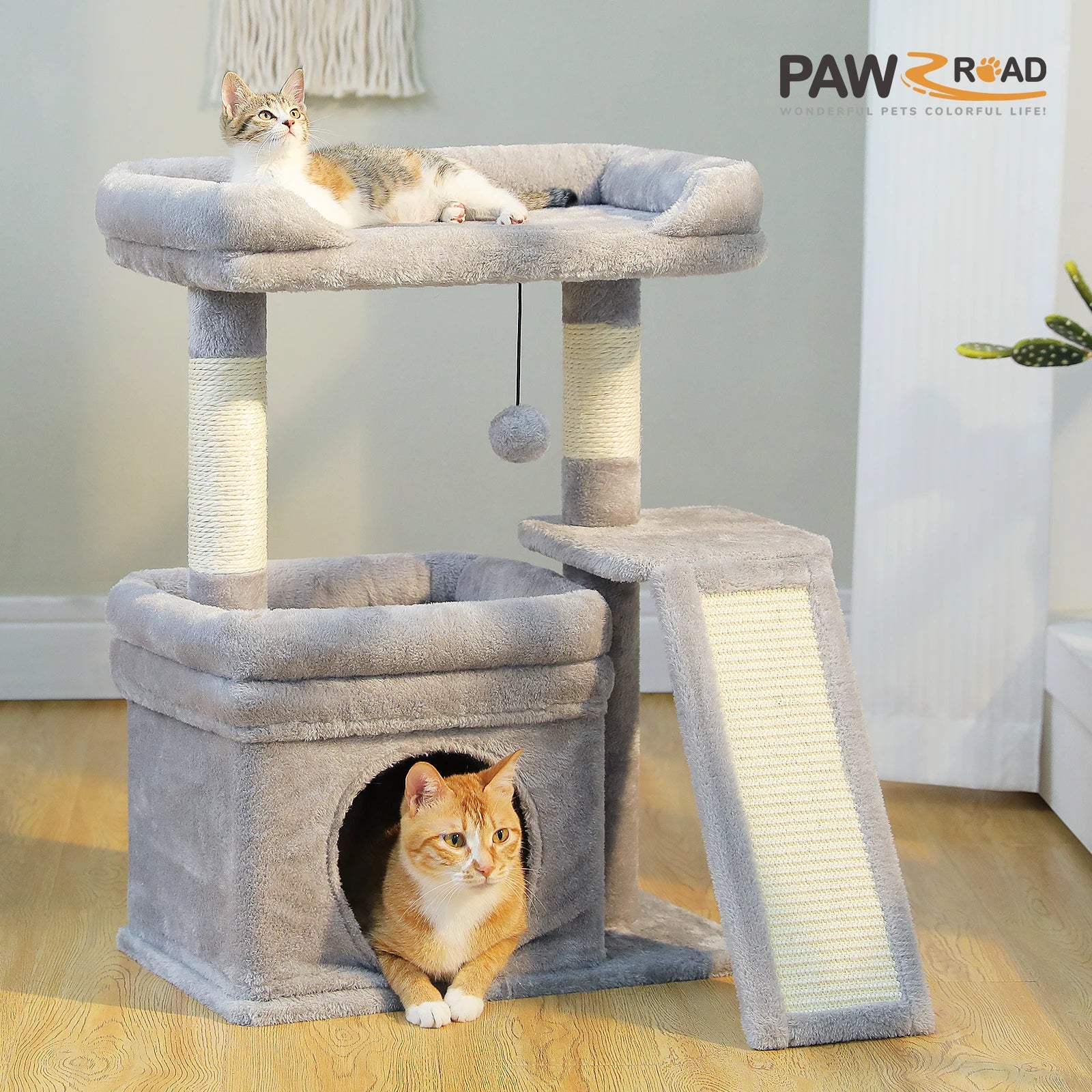 Small Cat Tree – Indoor Cat Tower with Condo, Sisal Scratcher & Toys