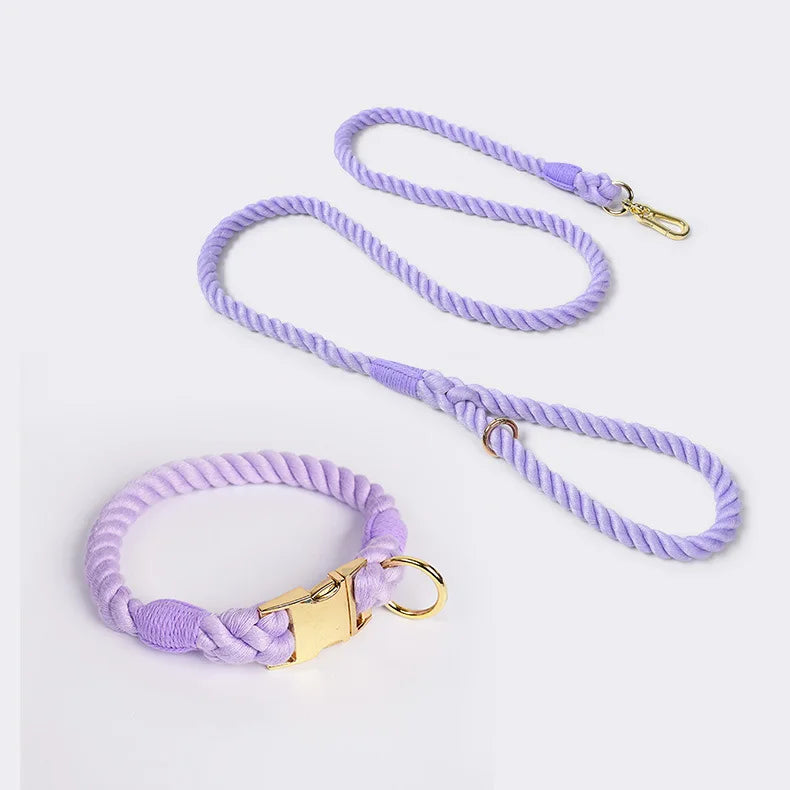 Hand-Woven Cotton Rope Dog Collar & Leash Set – Medium & Large Dogs