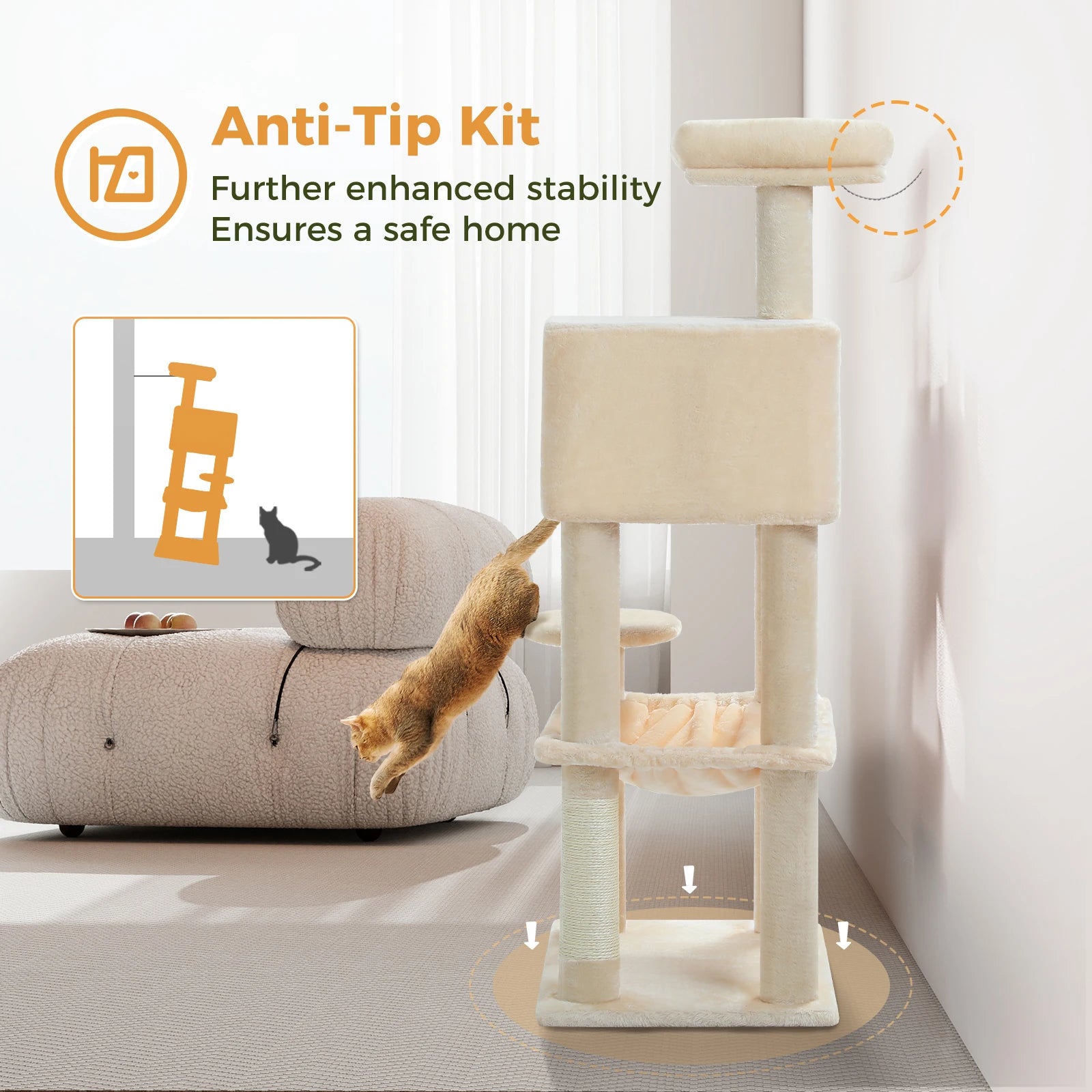 Multi-Level Cat Tree – Indoor Tower with Condo, Hammock & Scratching Posts