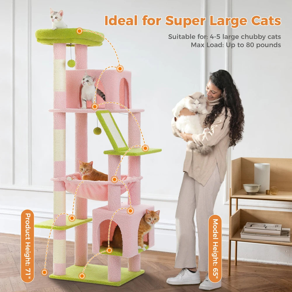 180cm Large Cat Tree Tower – Multi-Level Cat Condo with Hammock, Spacious Perch & Sisal Scratching Posts