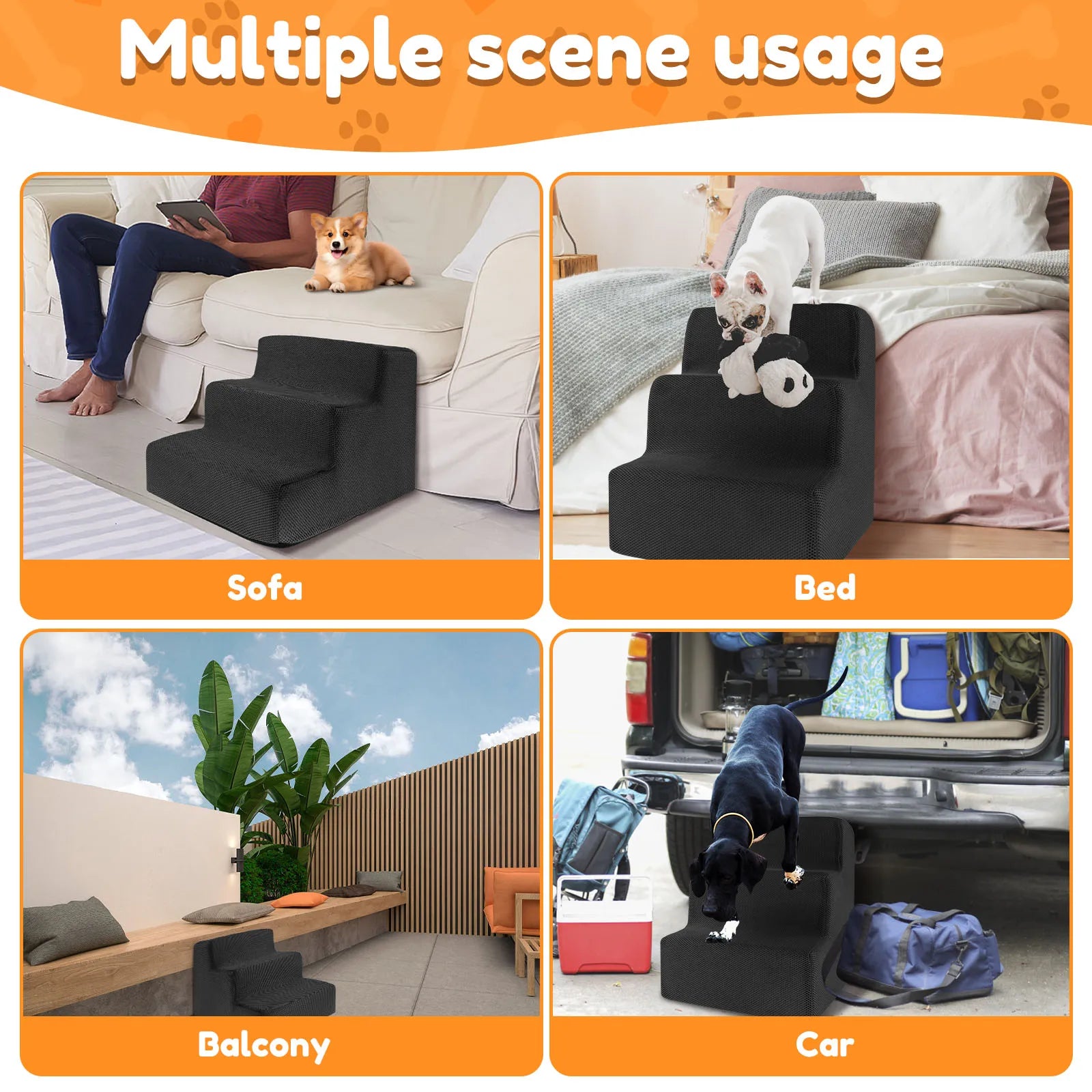 3-Step Soft Foam Pet Stairs – Washable, Non-Slip Ramp for Small Dogs & Cats