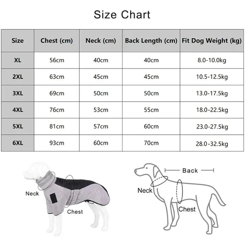 Winter Dog Down Jacket – Waterproof Reflective Coat with High Collar for Medium & Large Dogs