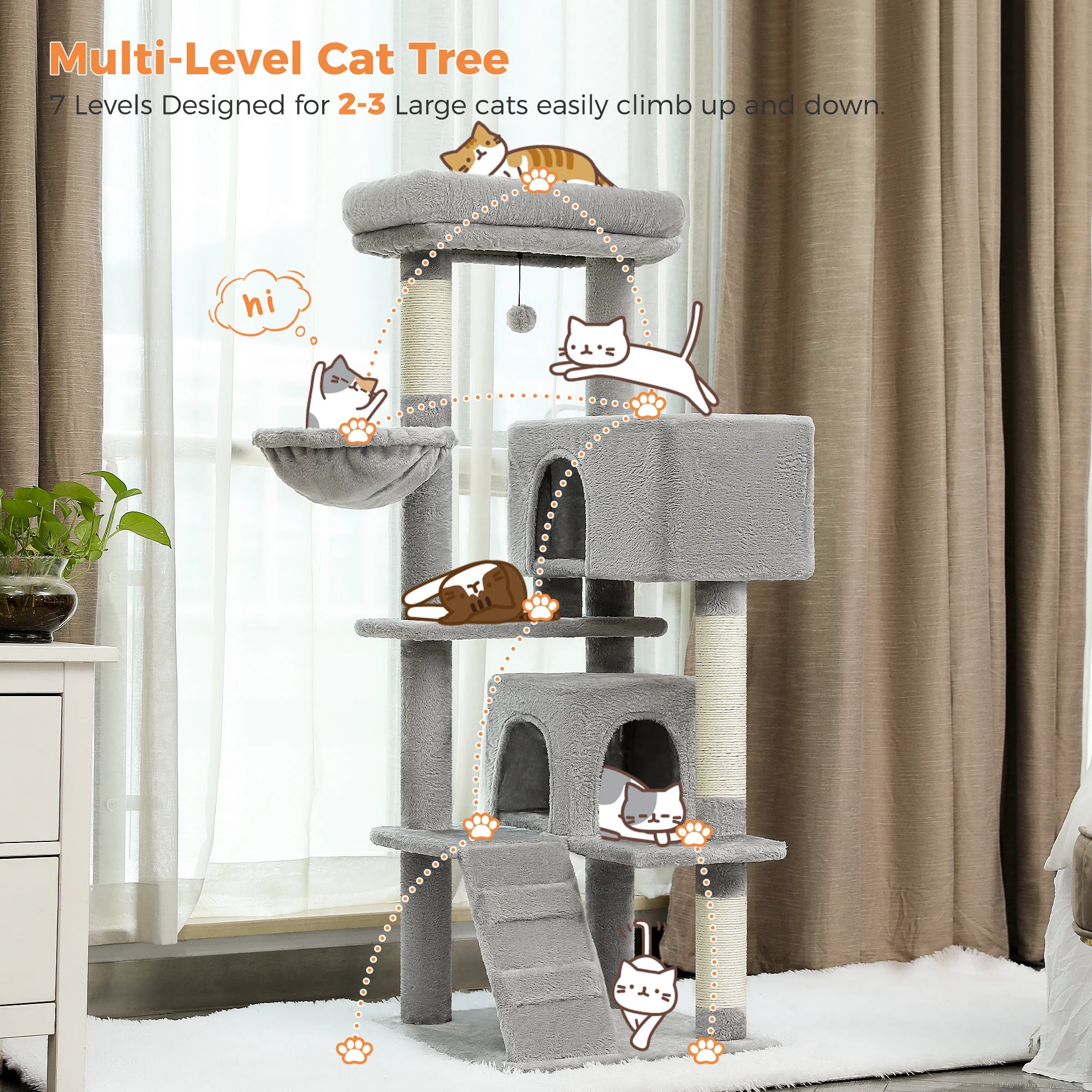 Luxury Cat Tree – Multi-Level Tower with Condos, Hammock & Scratching Posts