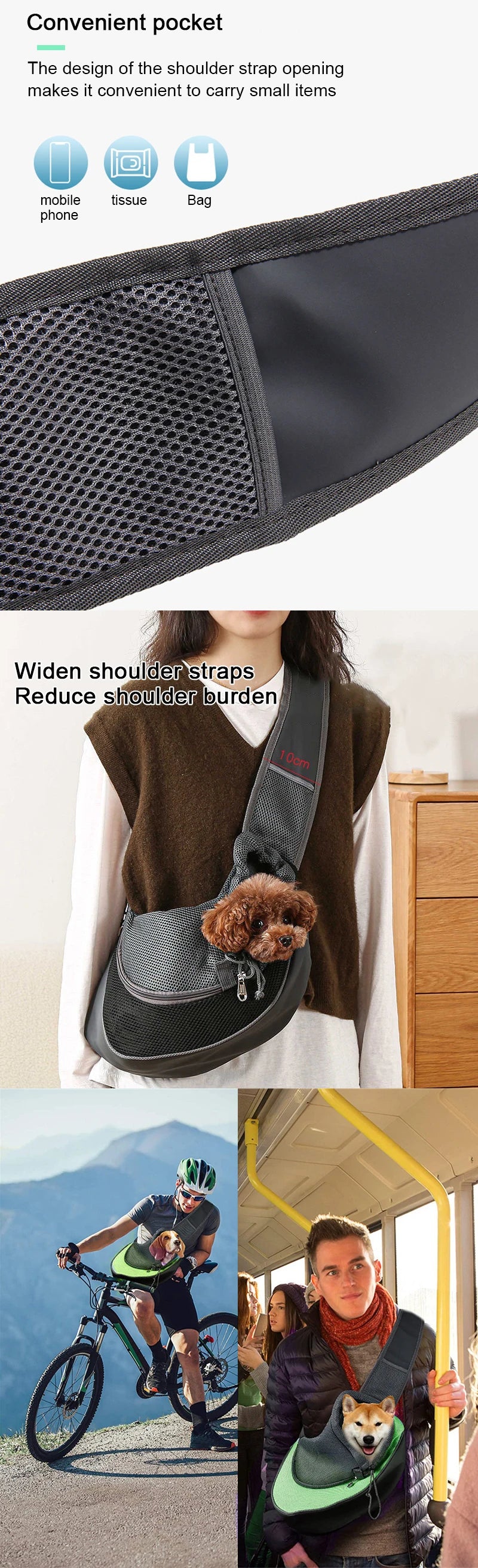 Pet Carrier Sling Backpack – Travel Shoulder Tote with Breathable Mesh for Small Dogs & Cats