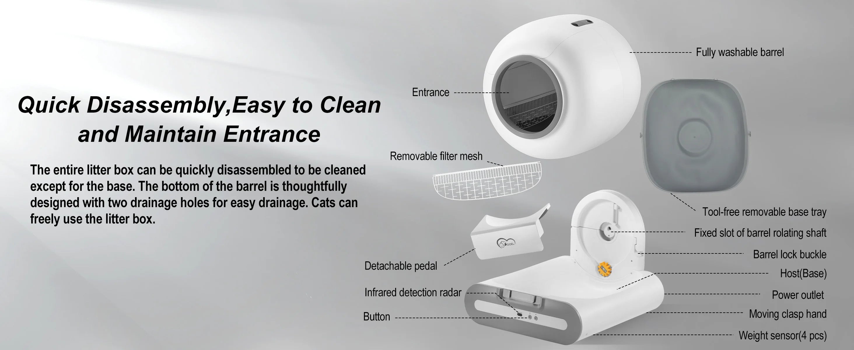 DOEL Automatic Self-Cleaning Cat Litter Box – Smart Cat Toilet with APP Control & Litter Mat for Multiple Large Cats