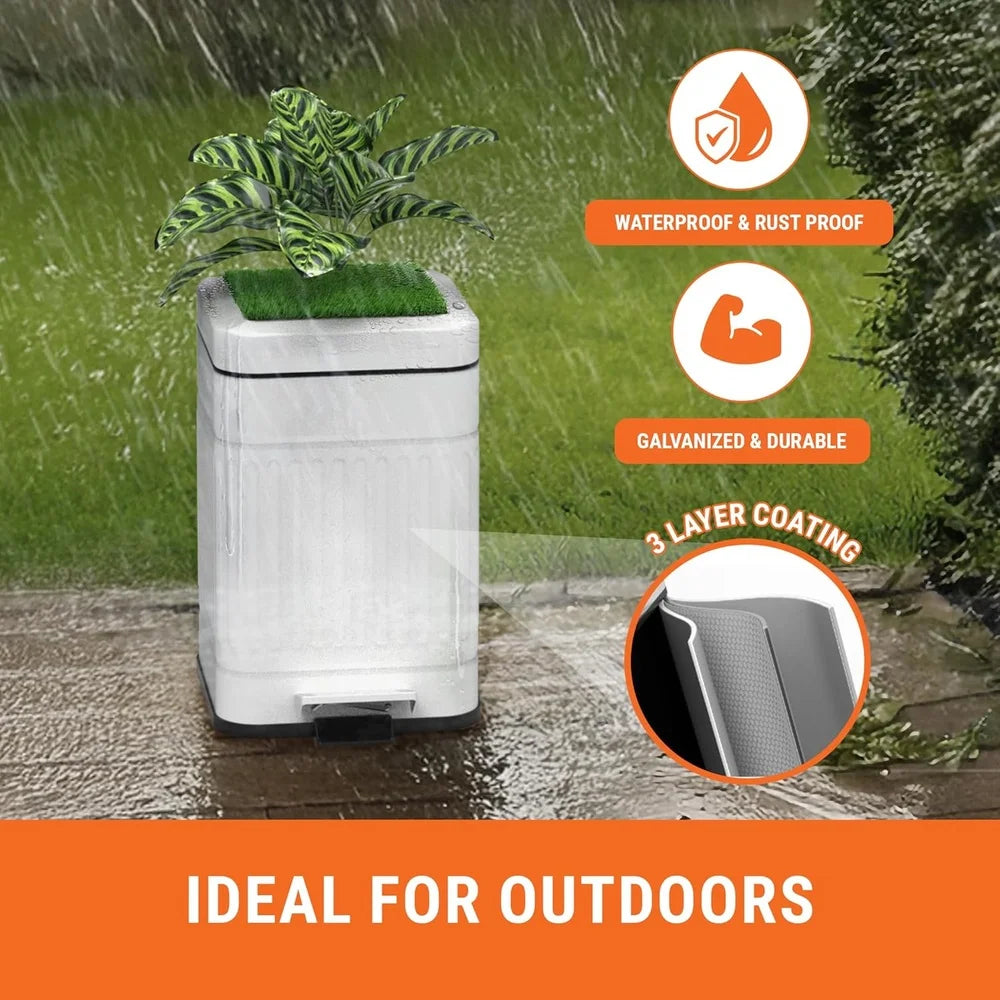 Small Outdoor Dog Poop Trash Can – 1.3 Gallon Metal Waste Bin with Soft-Close Lid, Rust & Rain-Proof, Silent Operation