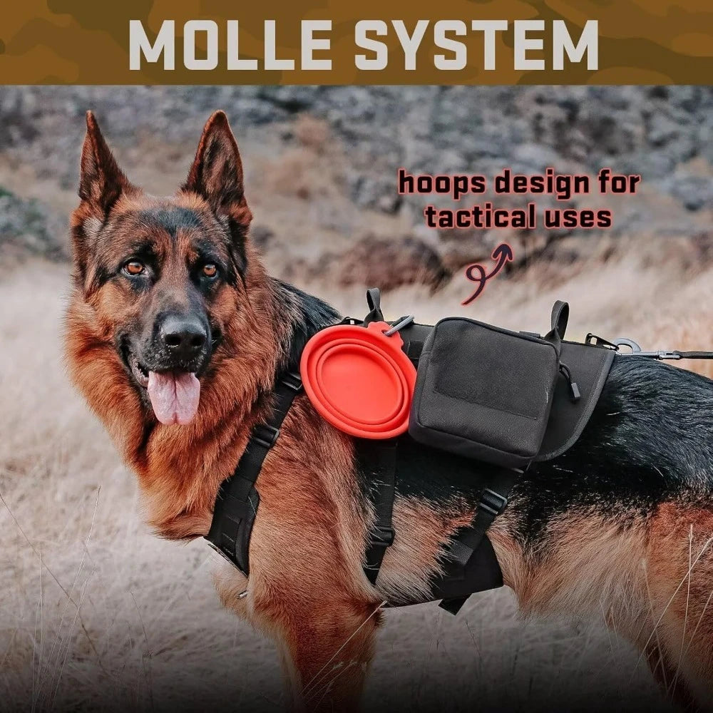 Upgraded Black Tactical Dog Harness Set – For Large Dogs (Harness + Collar + Bungee Leash)