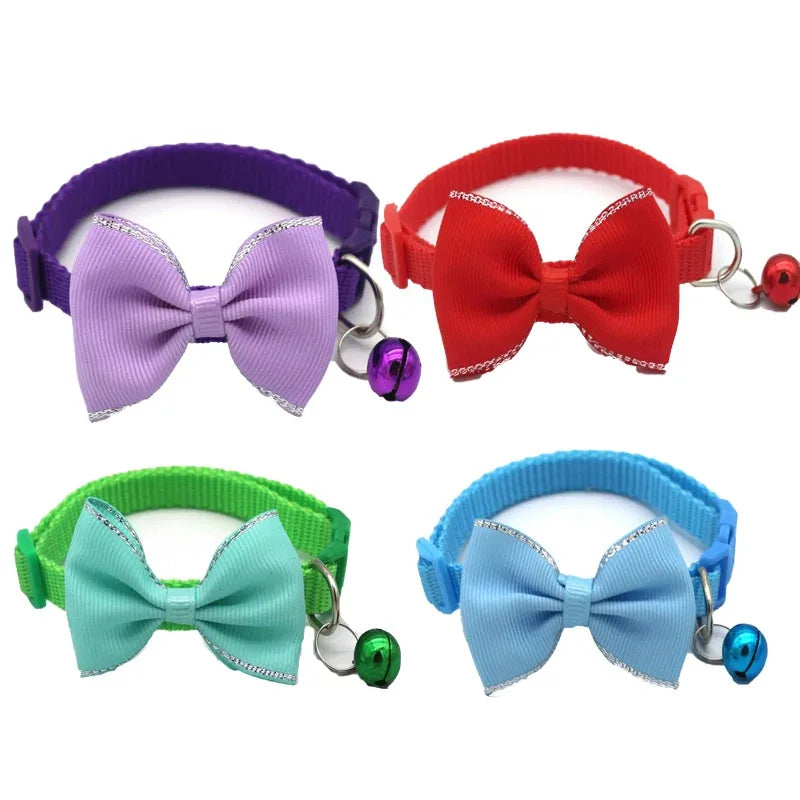 Cute Cat Collar with Bow & Bell – Adjustable Pet Collar Set (1–8 PCS, Multicolor)