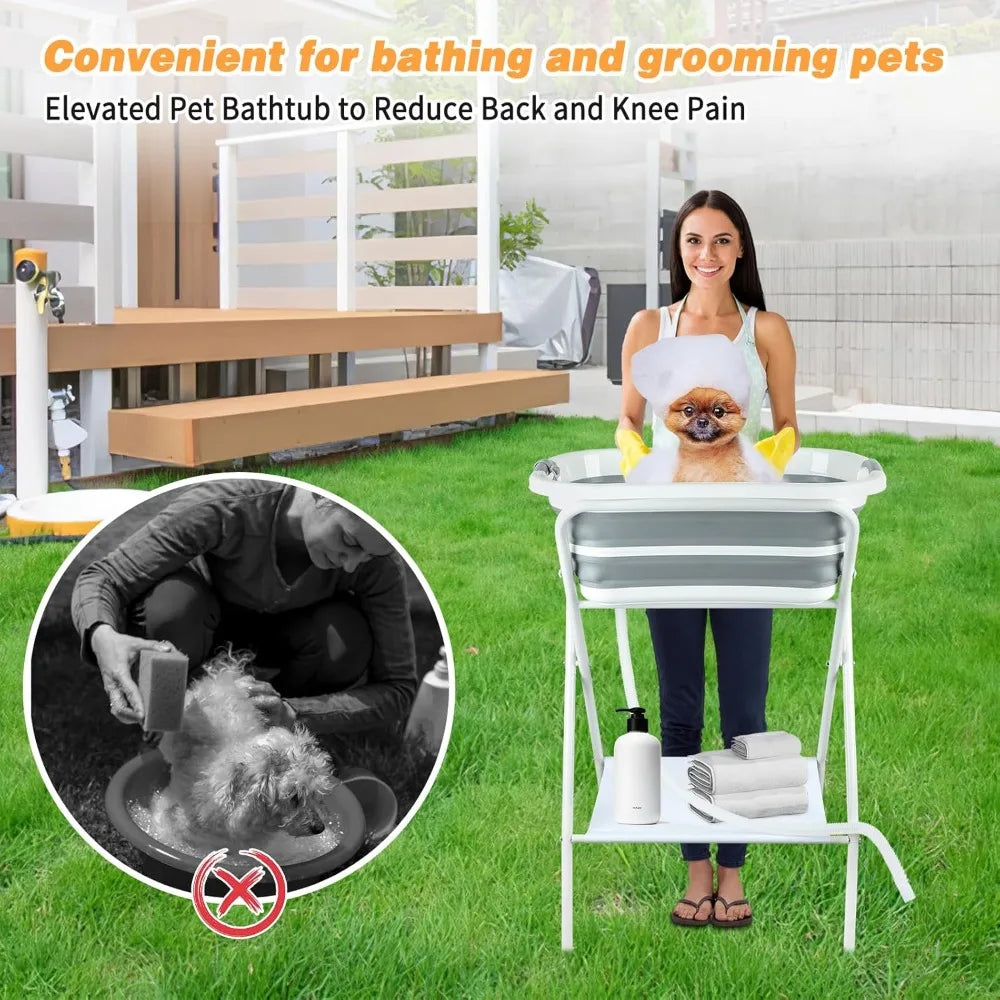 2-in-1 Elevated Dog Bath Tub – Portable Grooming & Shower Station for Small & Medium Dogs