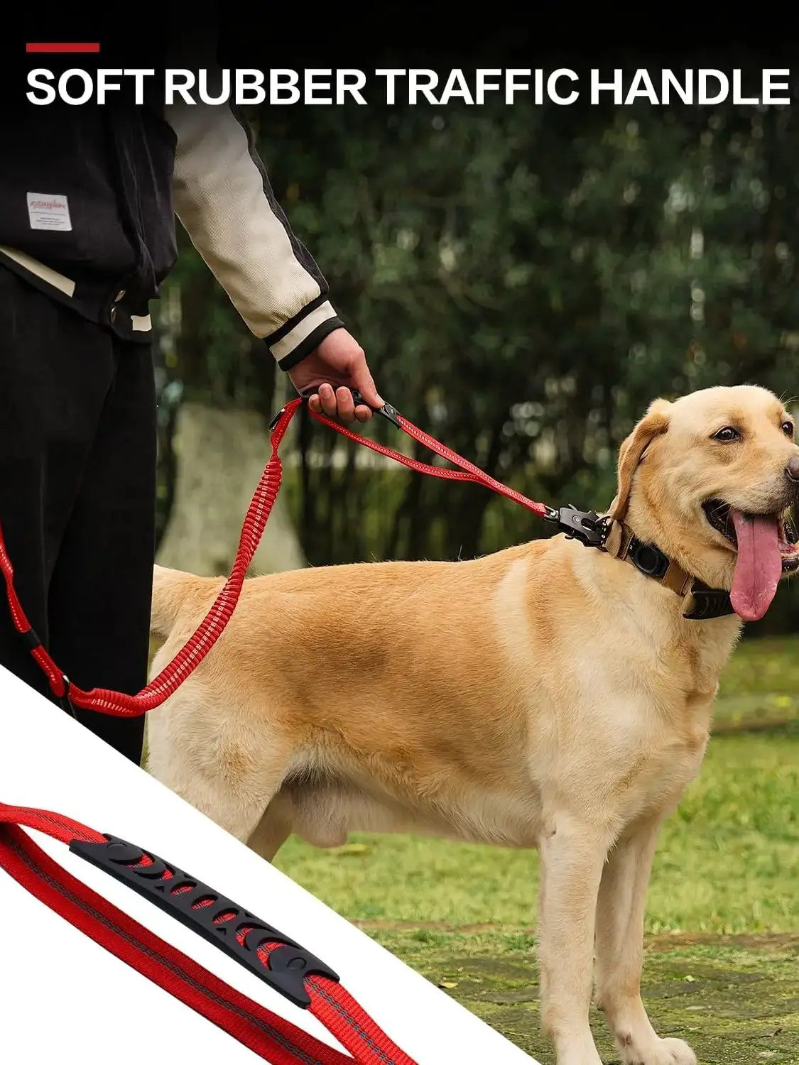 Tactical Dog Leash – Heavy-Duty 4–6FT Bungee Lead with Dual Handles, Metal Clip & Seatbelt Attachment