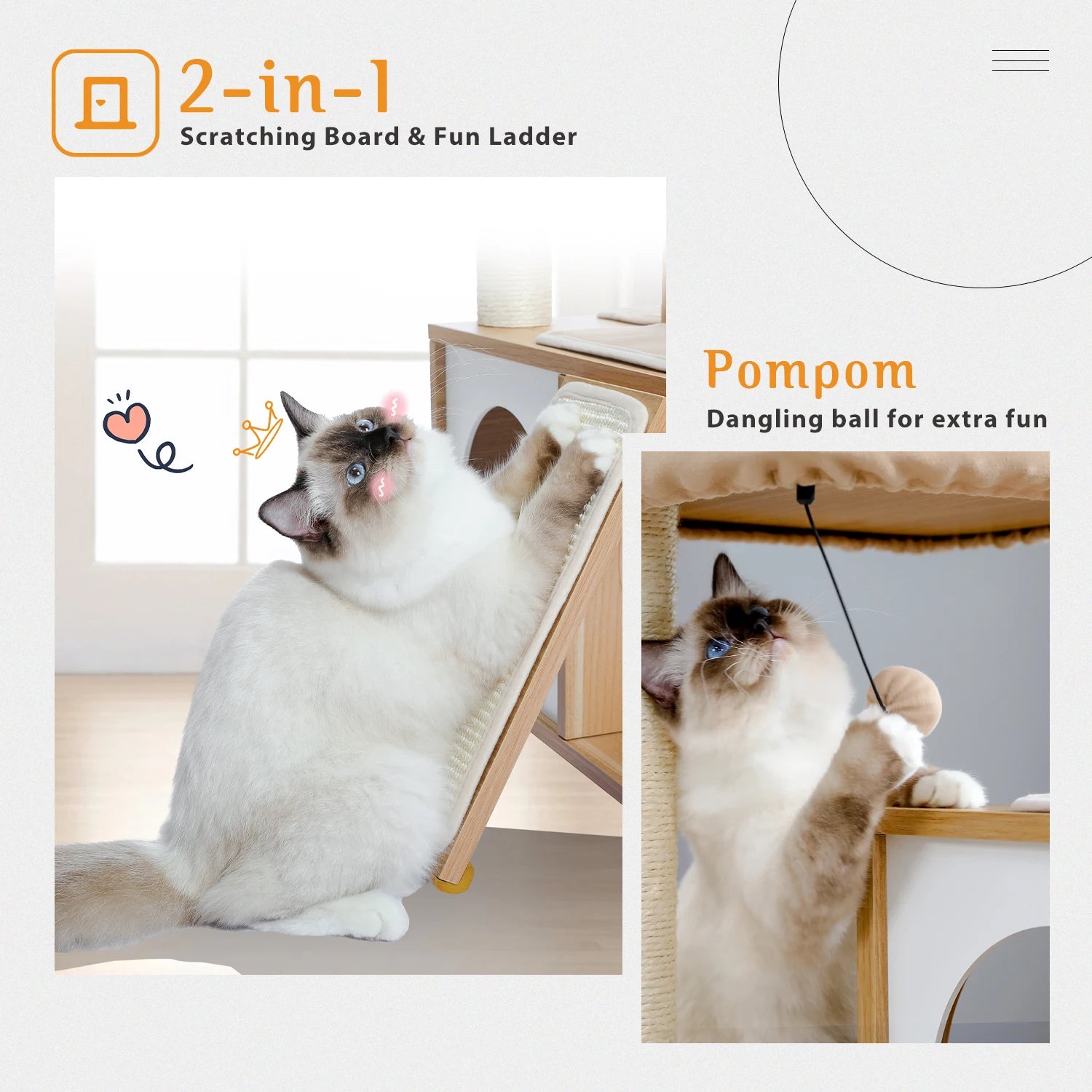 Wooden Cat Tower – Double Condos with Scratching Posts & Perches