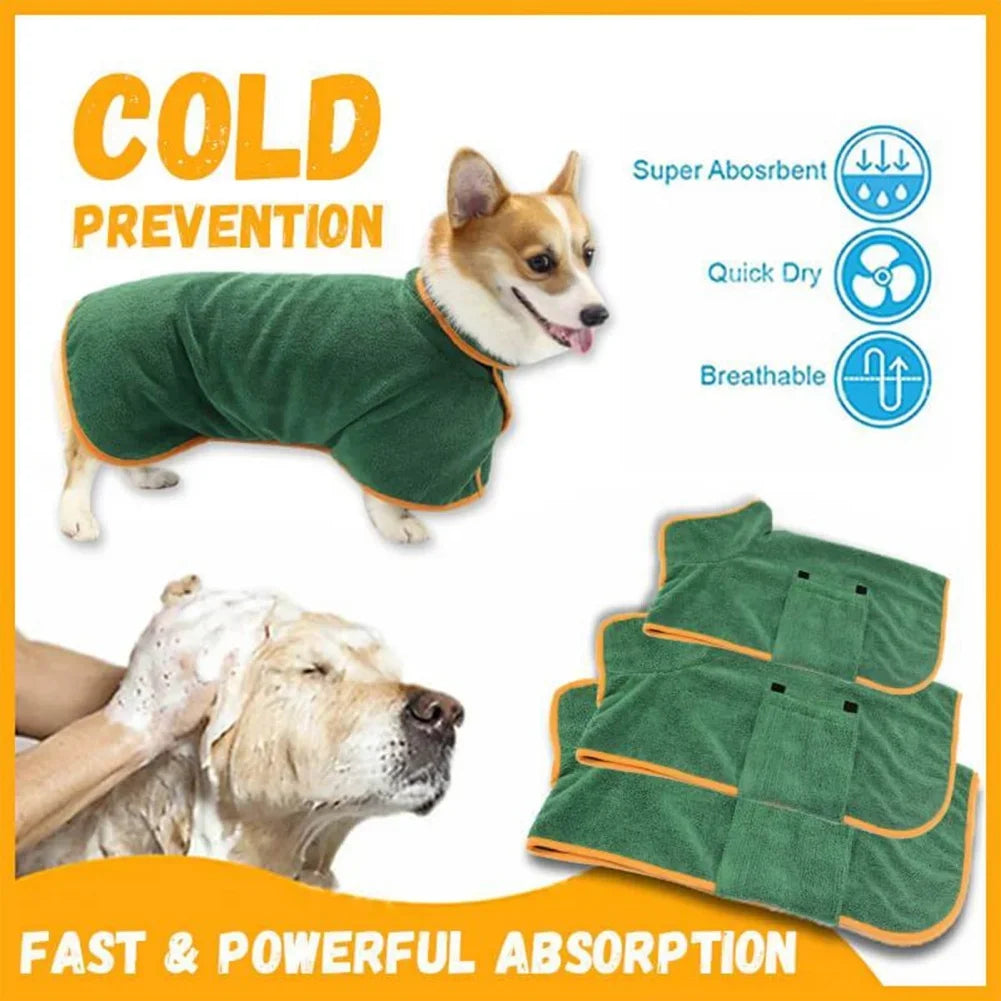 Dog Bathrobe – Quick-Dry Absorbent Towel Robe for Small, Medium & Large Dogs
