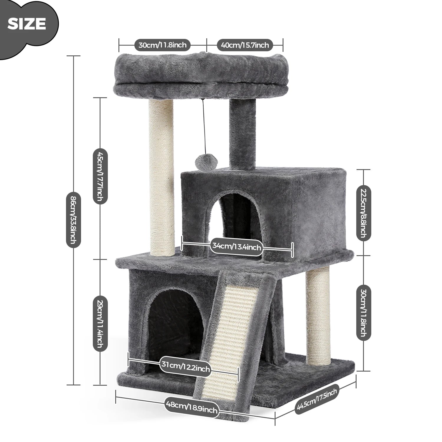 Wooden Cat Tower – Double Condos with Scratching Posts & Perches